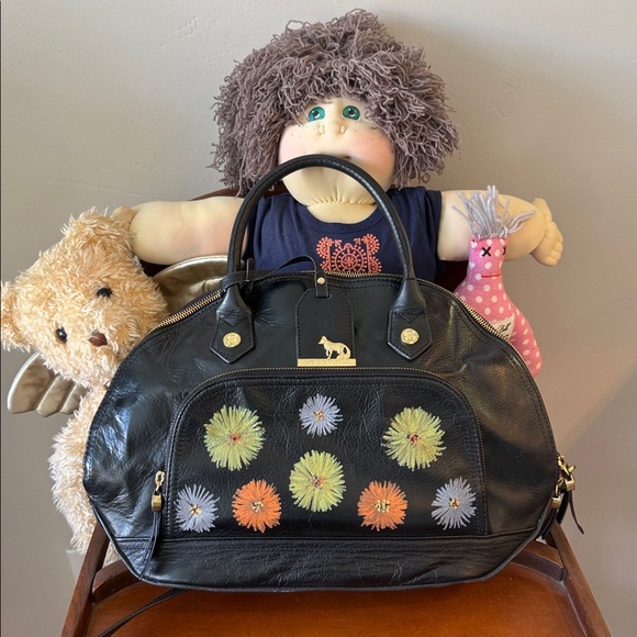 Emma Fox Black Crossbody Purse. 100% leather with Hand painted flowers. - Picture 2 of 7